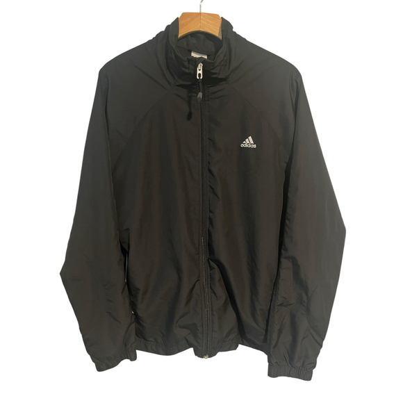 Adidas Warm Up Jacket Womens Size XL Black Full Zip 3 Stripe Mesh Lined Pockets - Picture 1 of 12